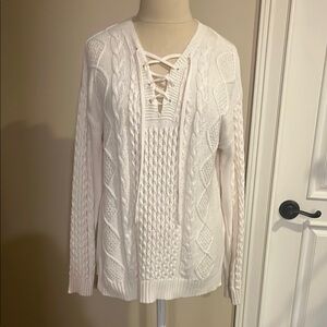 Women's White Cable Knit Sweater